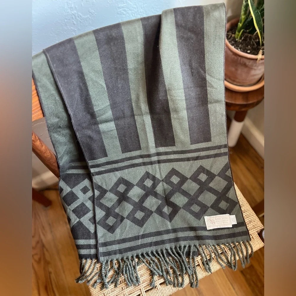 ANICHINI 100% Wool Italian Woven Scarf – Geometric Jacquard
